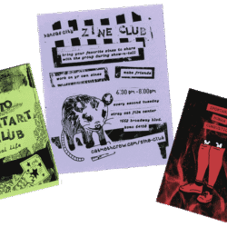 A flyer for Kansas City zine club, and two mini zines.